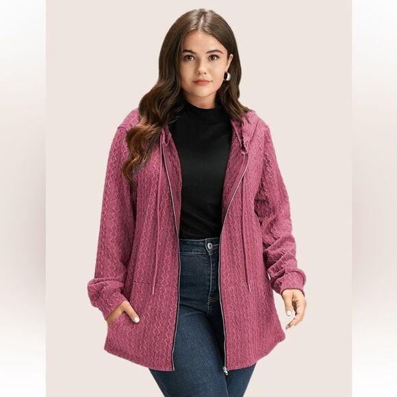 BloomChic Zipper Hooded Sweatshirt Raspberry Dusty Pink Textured Cardigan 18-20 - Picture 1 of 8